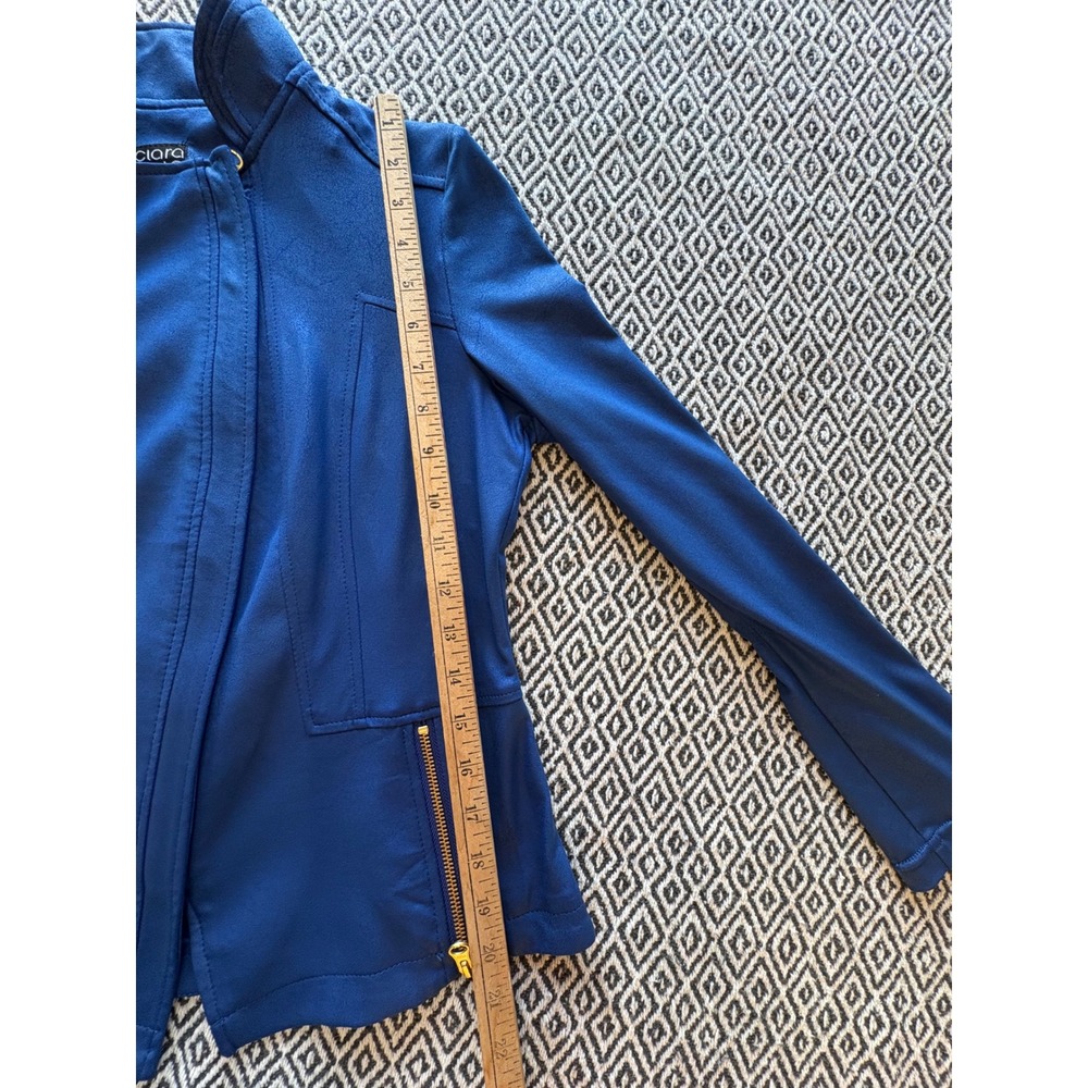 Clara Sunwoo Women Blue Textured Mock Neck Moto Jacket Small Cobalt Blue - Picture 7 of 9